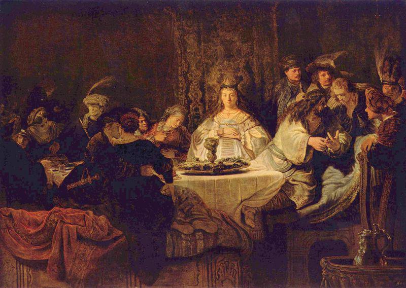 REMBRANDT Harmenszoon van Rijn Simson, an der Hochzeitstafel das Ratsel aufgebend